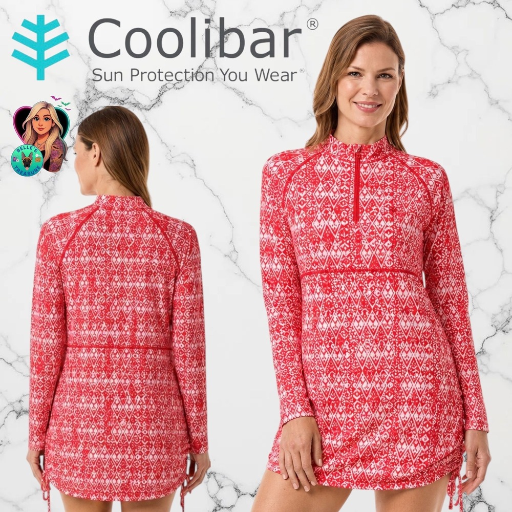 Coolibar Womens Orange Geometric UPF 50+ Sun Protection Swim Dress Large